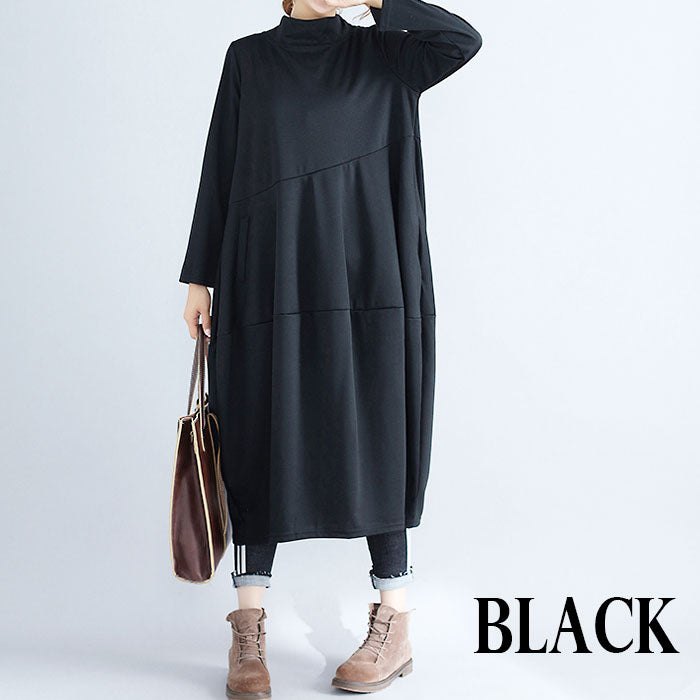 綿麻ロングワンピース ロング丈 マキシ丈 秋冬 レディース(10007)