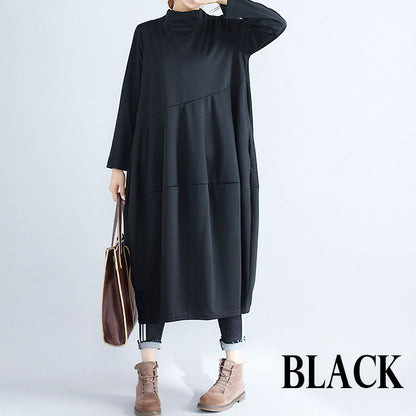 綿麻ロングワンピース ロング丈 マキシ丈 秋冬 レディース(10007)