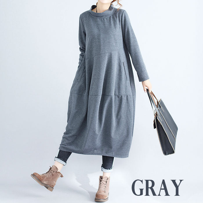 綿麻ロングワンピース ロング丈 マキシ丈 秋冬 レディース(10007)
