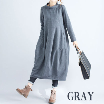 綿麻ロングワンピース ロング丈 マキシ丈 秋冬 レディース(10007)