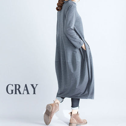 綿麻ロングワンピース ロング丈 マキシ丈 秋冬 レディース(10007)