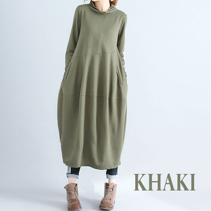綿麻ロングワンピース ロング丈 マキシ丈 秋冬 レディース(10007)