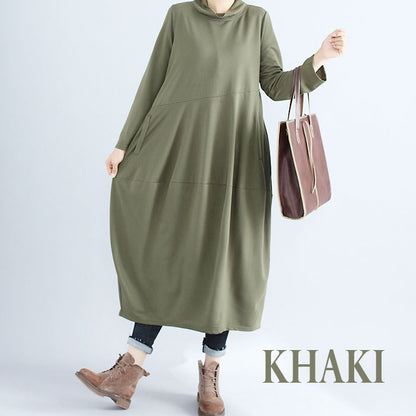 綿麻ロングワンピース ロング丈 マキシ丈 秋冬 レディース(10007)