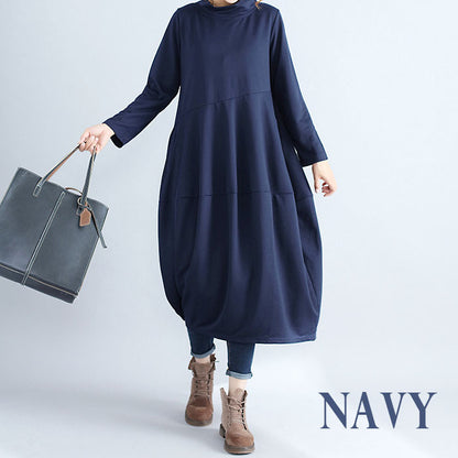 綿麻ロングワンピース ロング丈 マキシ丈 秋冬 レディース(10007)