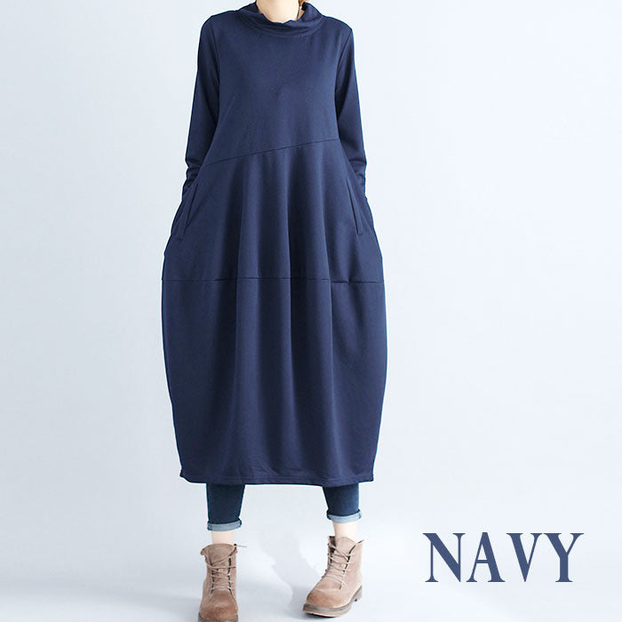 綿麻ロングワンピース ロング丈 マキシ丈 秋冬 レディース(10007)