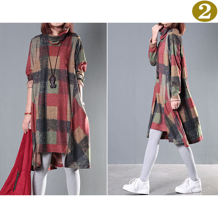 エスニックワンピース ひざ丈 ミディアム丈 秋冬 レディース(10010)