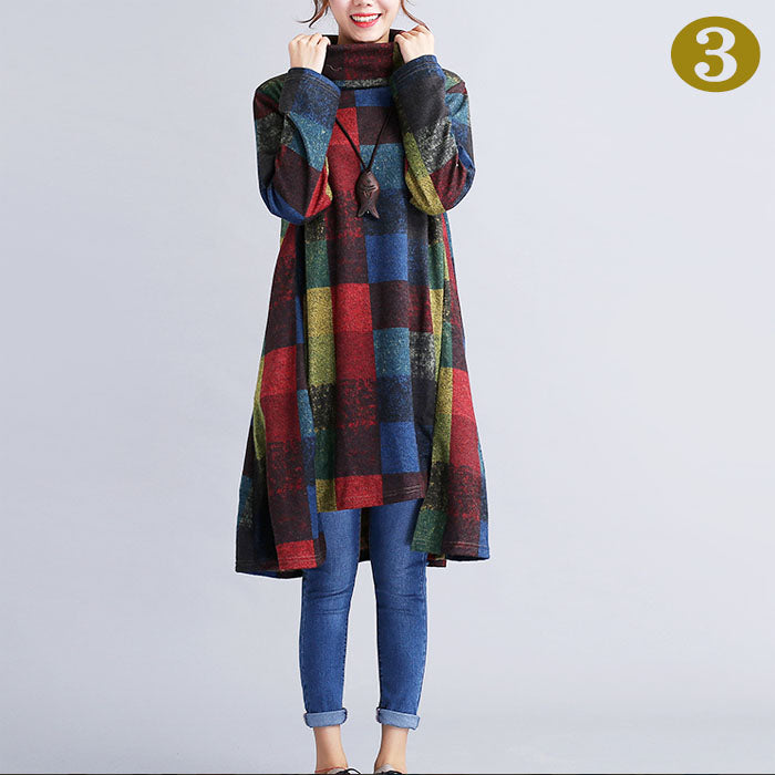 エスニックワンピース ひざ丈 ミディアム丈 秋冬 レディース(10010)