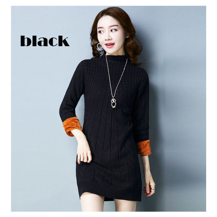 裏起毛ニットワンピース セーター チュニック トップス レディース(10122)