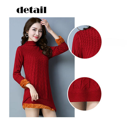 裏起毛ニットワンピース セーター チュニック トップス レディース(10122)