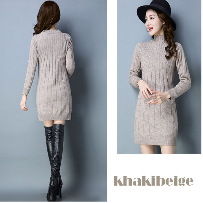 裏起毛ニットワンピース セーター チュニック トップス レディース(10122)