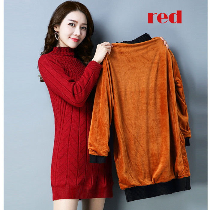 裏起毛ニットワンピース セーター チュニック トップス レディース(10122)