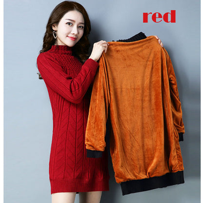裏起毛ニットワンピース セーター チュニック トップス レディース(10122)